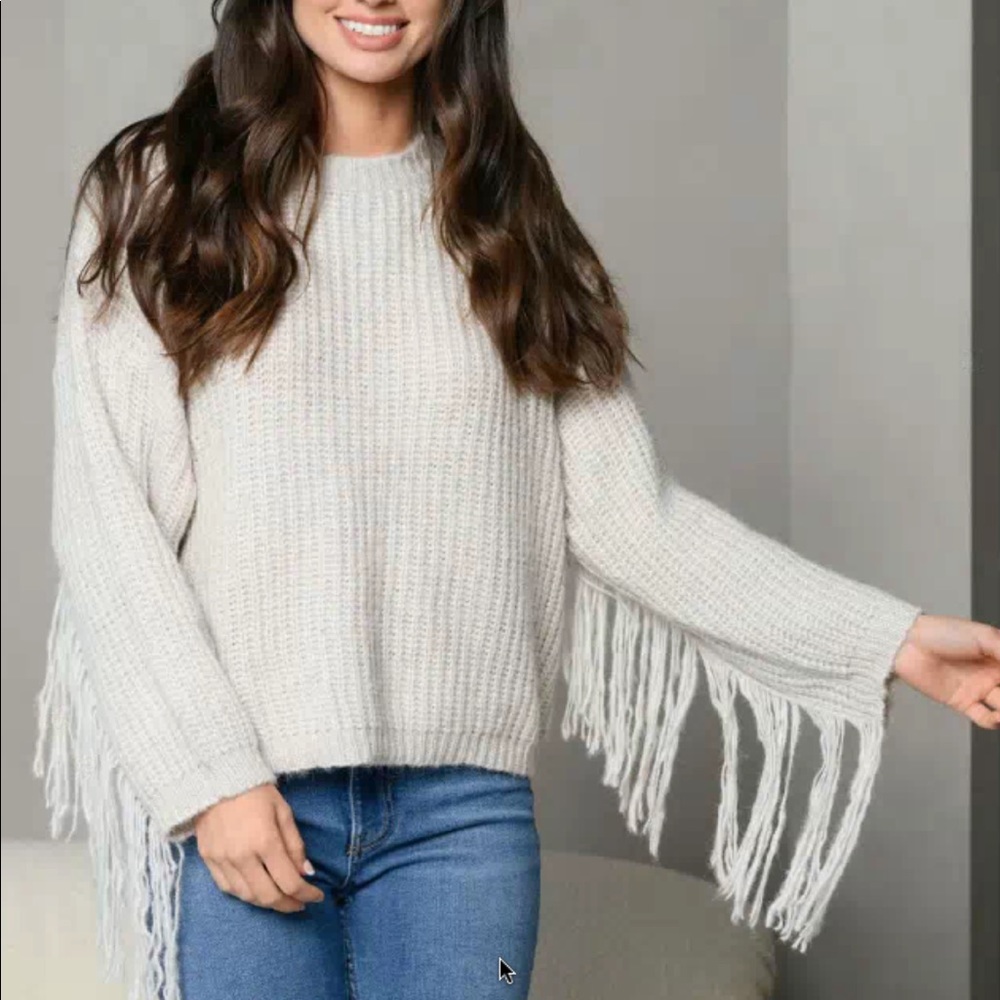 Knit fringed sweater